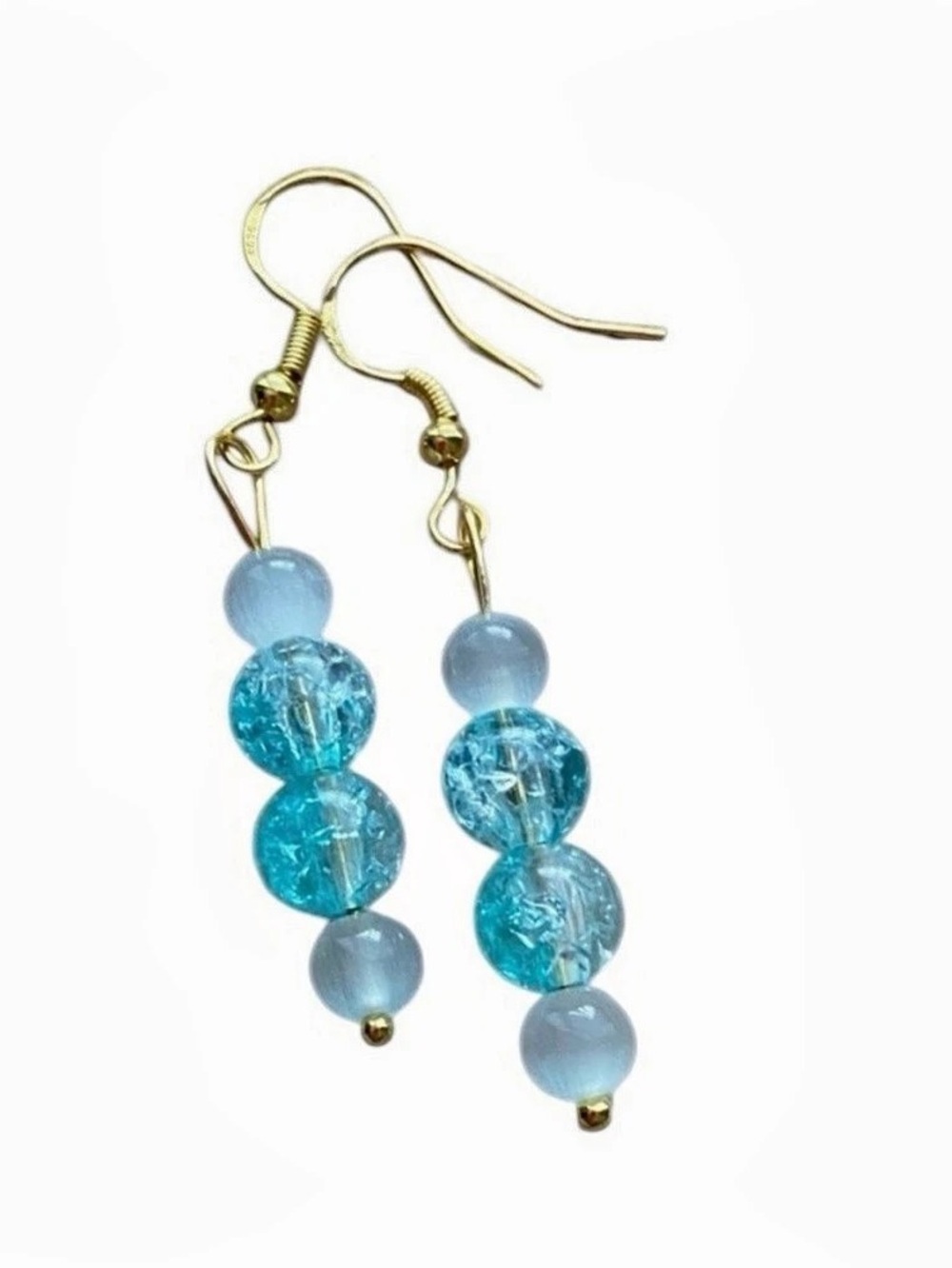 Stacked Blue and White Beaded Drop Earrings